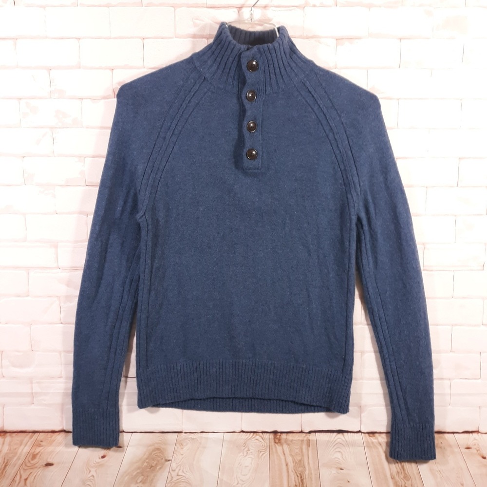 Banana Republic Wool Blend Sweater Mens Small Pullover Blue Knit Mock Neck